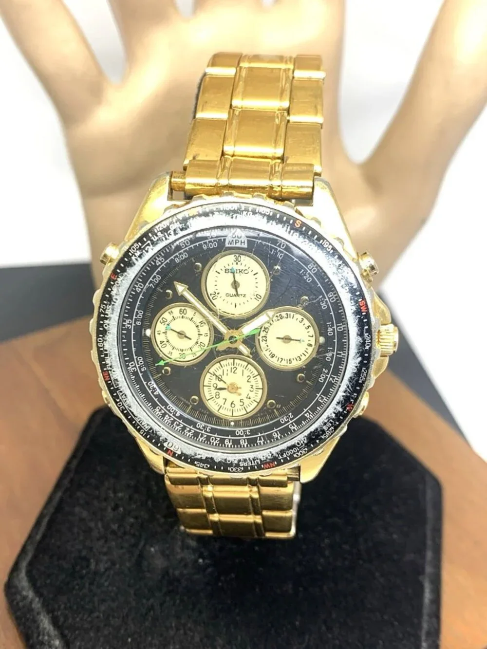 Seiko Flightmaster Mens Watch 7T34-6A09 Quartz Vintage Gold Stainless Steel 40mm